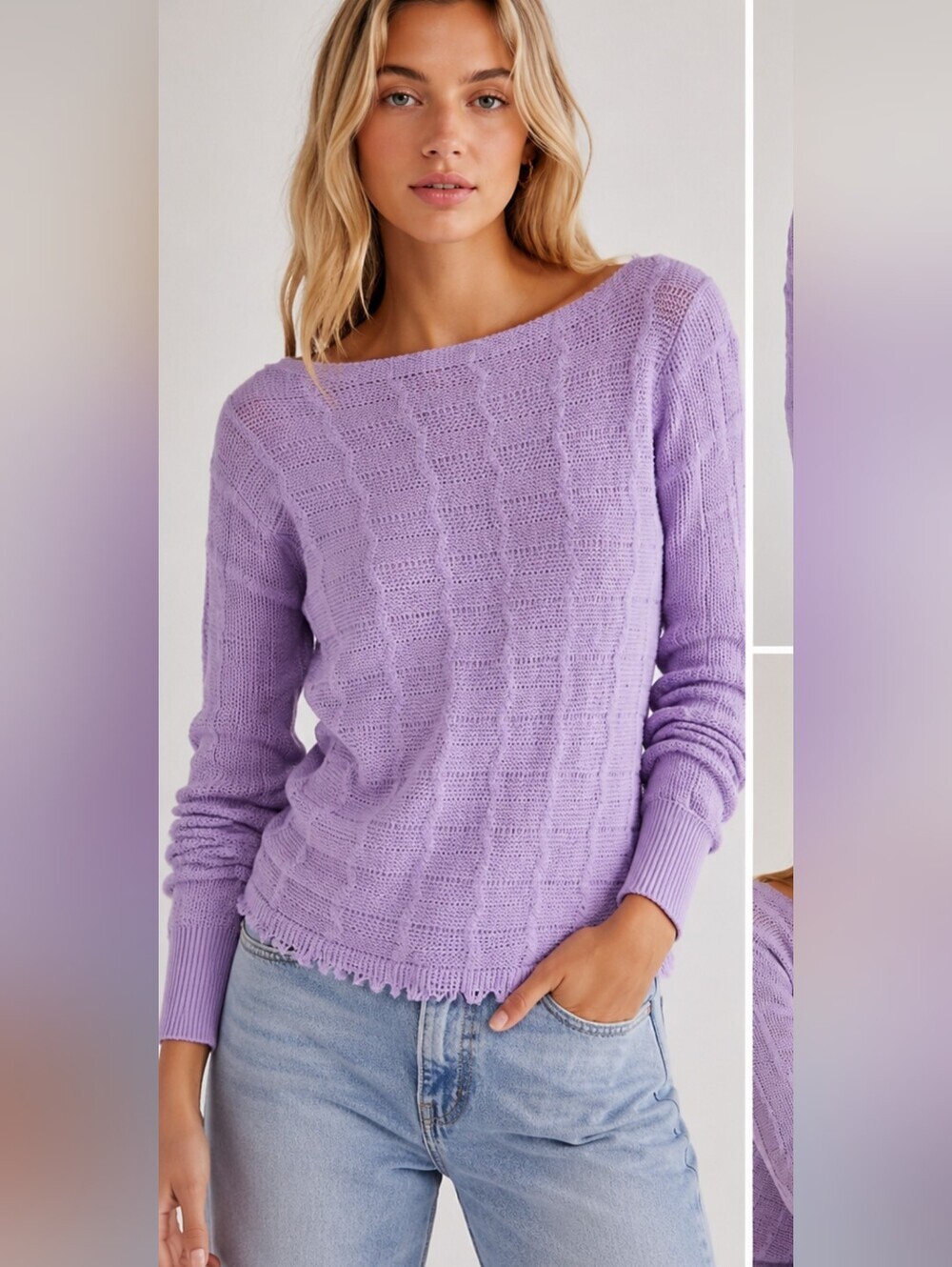 Free People Jaimie Pullover Sweater Sugared Violet Open Back Knit Medium